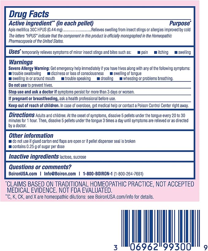 Boiron Apis Mellifica 30C Homeopathic Medince for Relief from Pain, Itching, and Swelling of Bug Bites or Stings - 3 Count (240 Pellets)