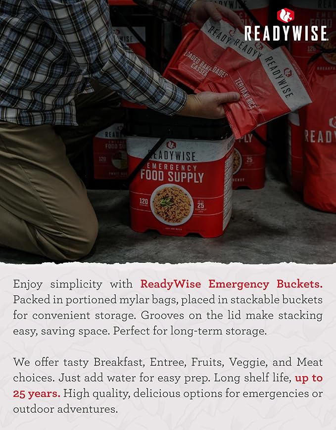ReadyWise Emergency Food Supply - 48 Servings Gluten Free Entrées, 2 Boxes, Freeze Dried Survival Prepper Food & Dehydrated Meals, Camping Essentials for Backpacking, up to 25 Year Shelf Life