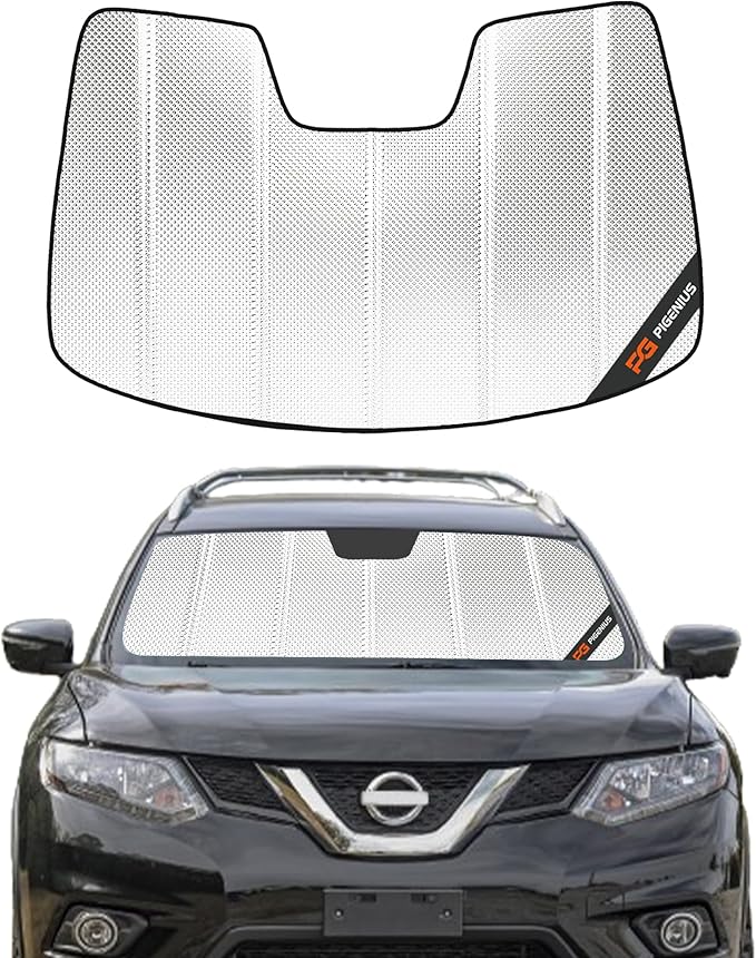 Windshield Sun Shade for Nissan Rogue 2014-2020 with Rearview Mirror Mounted Camera. Reflective Aluminum Film Front Window Sunshade - BLAZBLOCK