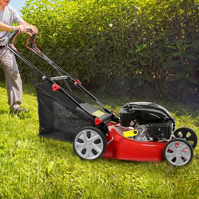 Lefitap Self Propelled Gas Lawn Mower, 141cc 4-Stroke Gas Engine Weed Eater with 20" Blade, Walk-Behind Cordless Push Lawn Mowers Tractors with 50L Grass Tank, 2850RPM Red