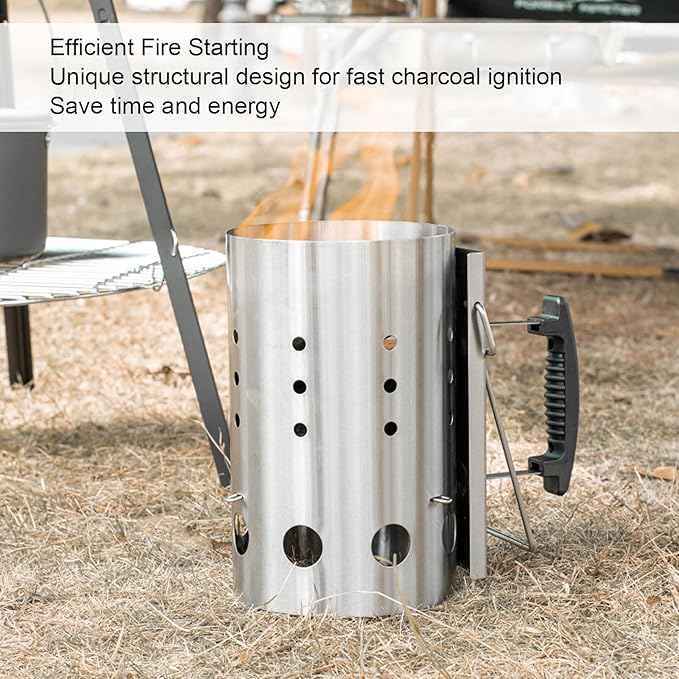 Stainless Steel Fireplace Lighter Portable Efficient Charcoal Starter Barrel for BBQ Camping Picnic Lightweight Durable Fire Lighter for Cooking