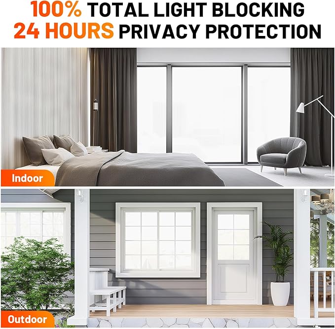 Privacy Window Film Total Blackout Cover, 100% Light Blocking Window Tint Static Cling Sun Blocking Heat Control, Anti UV Scratch Resistant for Home Office (Whiteout, 17.5in x 13ft)