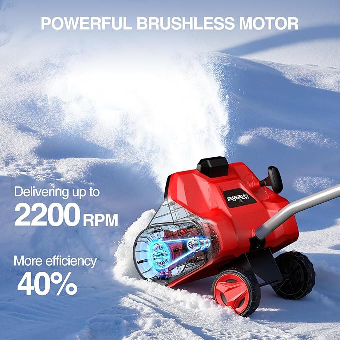 Electric Snow Shovel with Wheels, 40V 16.5 Inch Brushless Cordless Snow Blower with 2 x 5.0 Ah Batteries and Charger, Powerful Snow Thrower with Directional Plate and LED for Driveway, Step, Patio