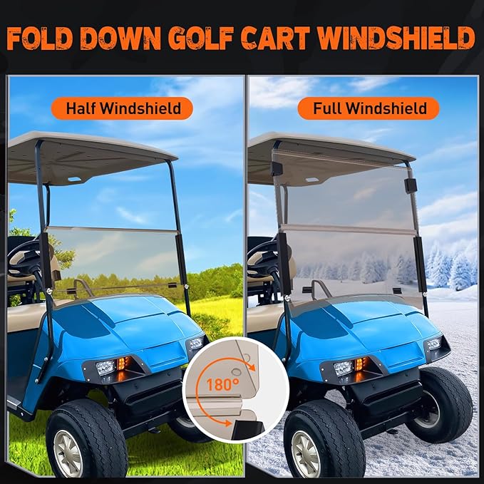 Nilight Golf Cart Windshield for Front Window Foldable Windproof UV Protection Compatible with EZGO TXT 1994.5-2013,Tinted Polycarbonate (PC) Scratch and Impact Resistant