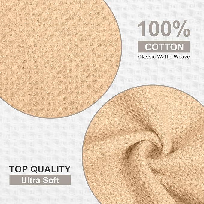 Kitinjoy 100% Cotton Kitchen Dish Cloths (12 X 12 Inches, Apricot),6 Pack Waffle Weave Ultra Soft Absorbent Dish Towels for Drying Dishes Quick Drying Kitchen Towels Dish Rags