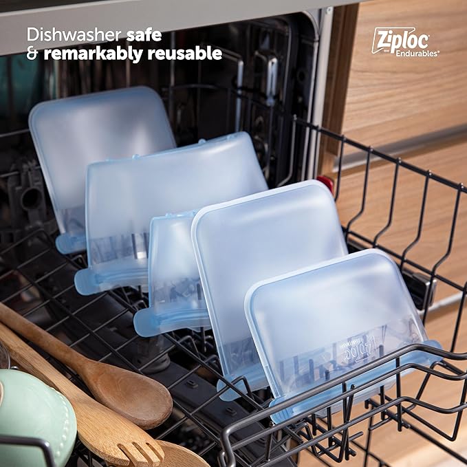 Ziploc Endurables Medium Pouch, 2 Cups, Reusable Silicone Bags and Food Storage Meal Prep Containers for Freezer, Oven, and Microwave, Dishwasher Safe, 2 Pack