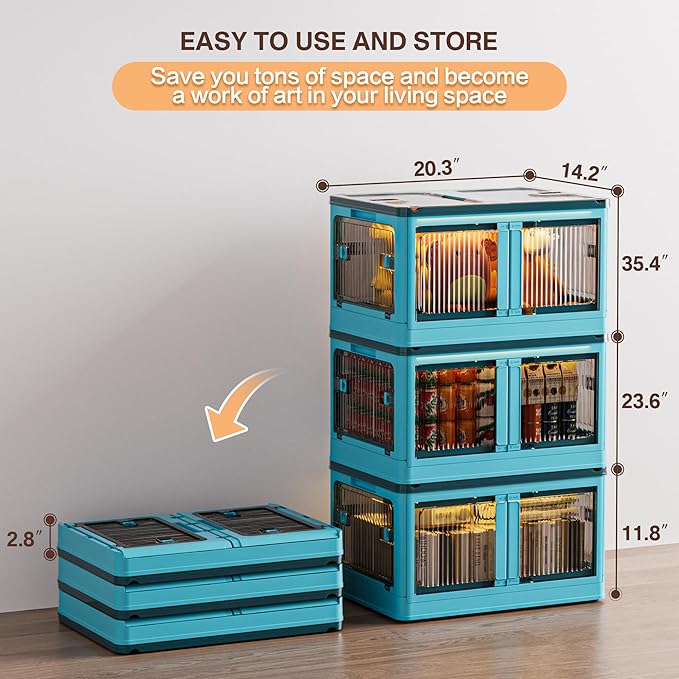 148QT Large Storage Bins with Lids, 36.9 Gal Plastic Stackable Storage Bins with Doors & Wheels, 5-Open Ways Collapsible Storage Bins for Closet Organizers and Storage-Room Office Livingroom Dorm