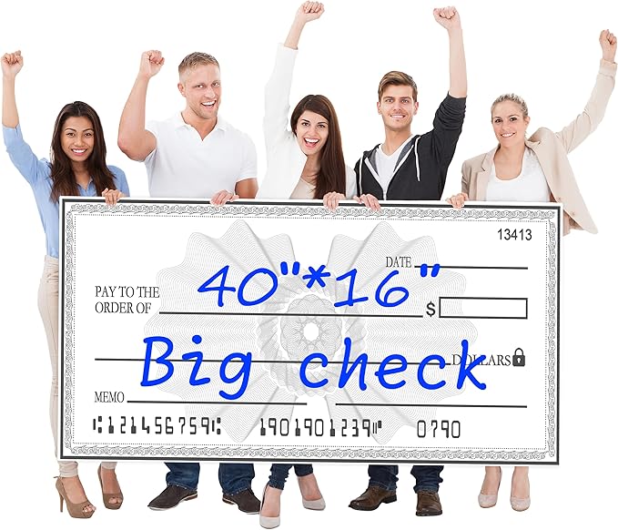 SAYANG Big Check Giant Check 40x16 Inch | Double-Sided Reusable Dry Erase Presentation Board for Fundraisers & Awards - Waterproof Paper with 2 Markers & Guide