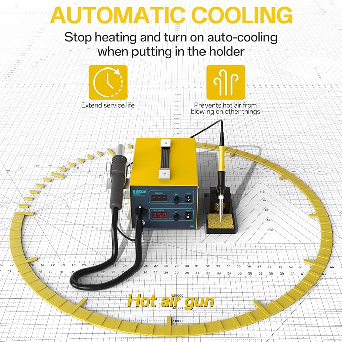 852d+ Heat Gun And Soldering Iron 2-In-1 Kit, Smd Hot Air Rework Soldering Station, Multiple Functions Electronics Kit, Led Digital Display, Knob Type Adjustable Temperature
