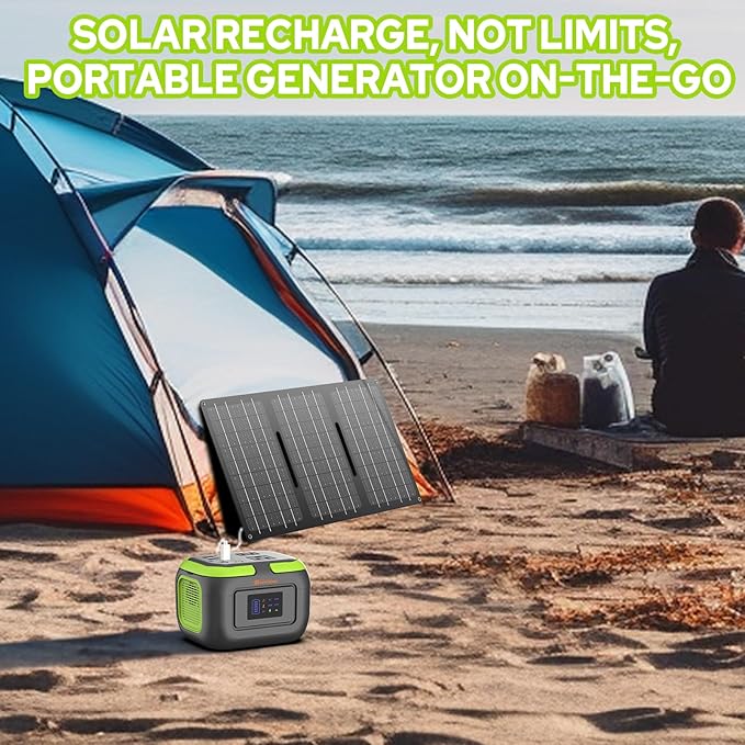Portable Power Station with Foldable Solar Charger, 110V Solar Power Bank with AC Outlet, Camping Battery Bank with USB C for Outdoor Smart Device RV Travel Hiking Fishing Power Outage Backup