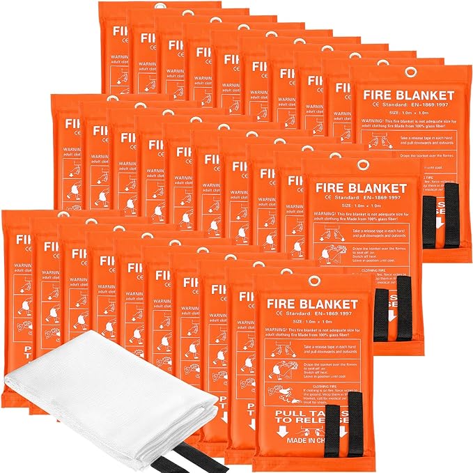 Macarrie 30 Pack 39” x 39” Fire Blanket Emergency for Home and Kitchen Safety Suppression Blanket Fiberglass Fireproof Survival for Fireplace Car Office Camping (Orange)