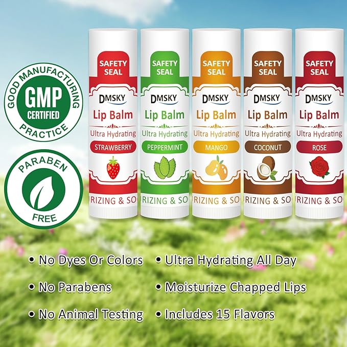DMSKY 240 Pack Lip Balm, Natural Lip Balm Bulk with Vitamin E and Coconut Oil, Christmas Stocking Stuffers, Christmas Gifts for Women Girls-12 Flavors