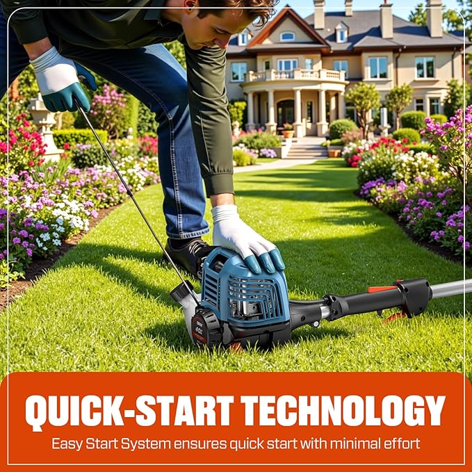 SENIX 17-inch 26.5 cc Gas Weed Wacker, Bump Feed, Straight Shaft, with Shoulder Strap, 4-Cycle Grass String Trimmer