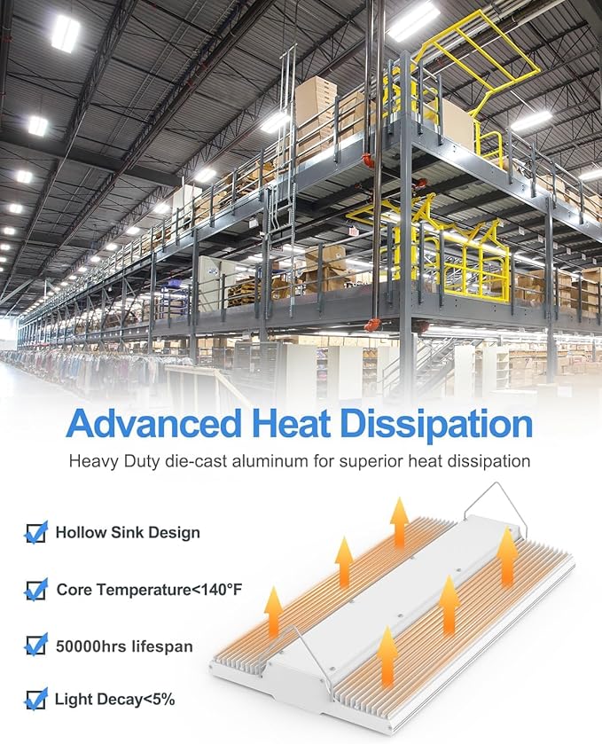 4 Pack 300W High Bay LED Lights 45,000LM, 1.89FT LED Warehosue Light UL DLC Listed, 5000K Linear Hanging Shop Fixture Dimmable 0-10V, Commercial High Bay Light for Workshop Garage Factory, AC100-277V