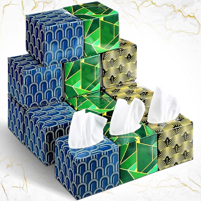 24 Boxes Tissues Cube Box Facial Tissues Boxes Geometry Flower Designed Tissues 2 Ply 80 Sheets Each Box Facial Tissues Household Tissues for Bathroom Kitchen Bedroom (Geometry)
