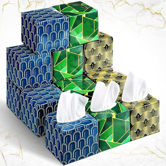 24 Boxes Tissues Cube Box Facial Tissues Boxes Geometry Flower Designed Tissues 2 Ply 80 Sheets Each Box Facial Tissues Household Tissues for Bathroom Kitchen Bedroom (Geometry)