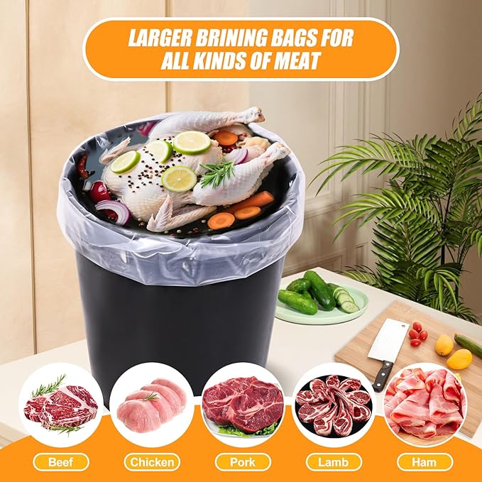 10 Pack Brine Bag, 5 Gallon Bucket Liner Bags, 4Mil Heavy Duty Leak Proof Food Grade & BPA Free Food Storage Bags for Marinading and Food Storage (22 x 30 inches)