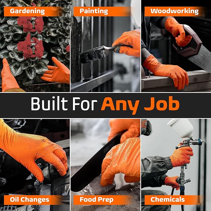 Orange Heavy Duty Nitrile Gloves - 8 Mil Textured Nitrile Gloves Disposable Latex Free