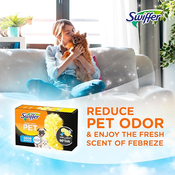 Swiffer Pet Heavy Duty Dusters Refills, Multisurface 360 Dusters with Febreze Odor Defense, 11 Count