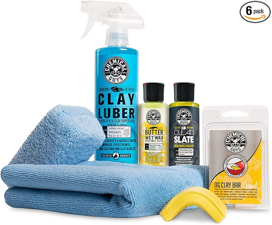 Chemical Guys Clay Bar Kit - Complete System - Clay Bar and Lubber Combo with Accessories for Smooth Paint Finish - Removes Embedded Dirt, Overspray, and Fallout - 6 Item Kit