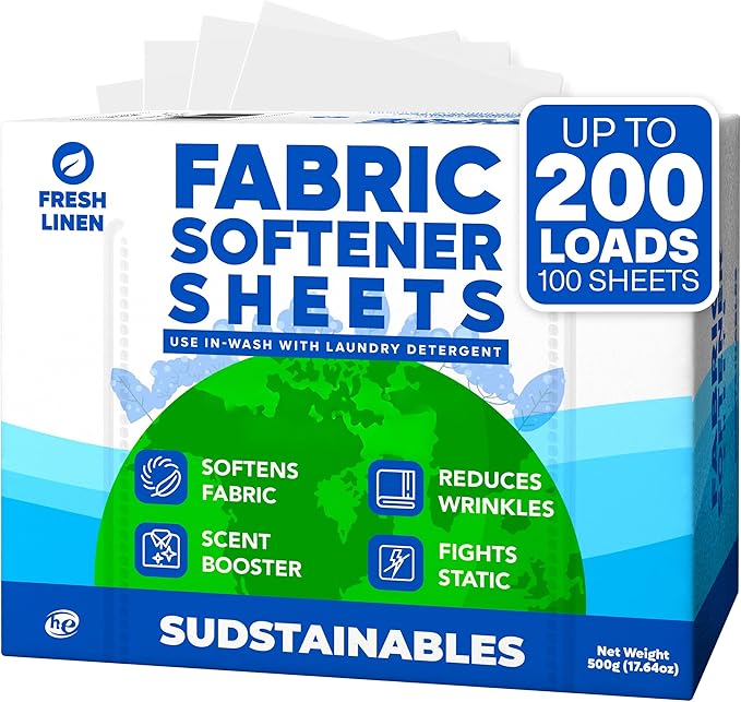 Sudstainables Fabric Softener Sheets for Washer – Laundry Softener Sheets for Washing Machines, Scented (200 loads) | Pods and Liquid Alternative