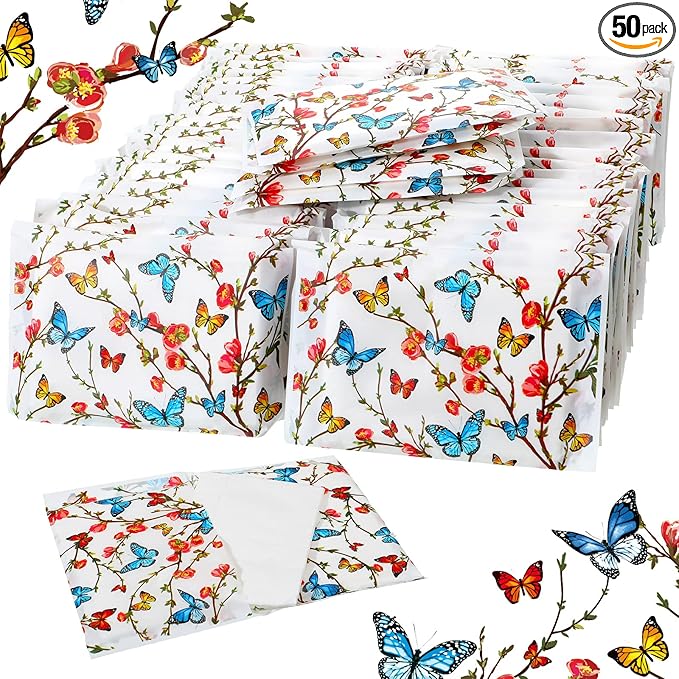 Geyee 50 Packs Facial Tissue Travel Packs Disposable Pocket Tissues for Wedding Guest Travel School Purse Home Supplies, 500 Sheets 3 Ply(Butterfly)