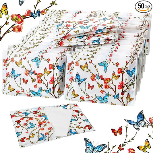 Geyee 50 Packs Facial Tissue Travel Packs Disposable Pocket Tissues for Wedding Guest Travel School Purse Home Supplies, 500 Sheets 3 Ply(Butterfly)
