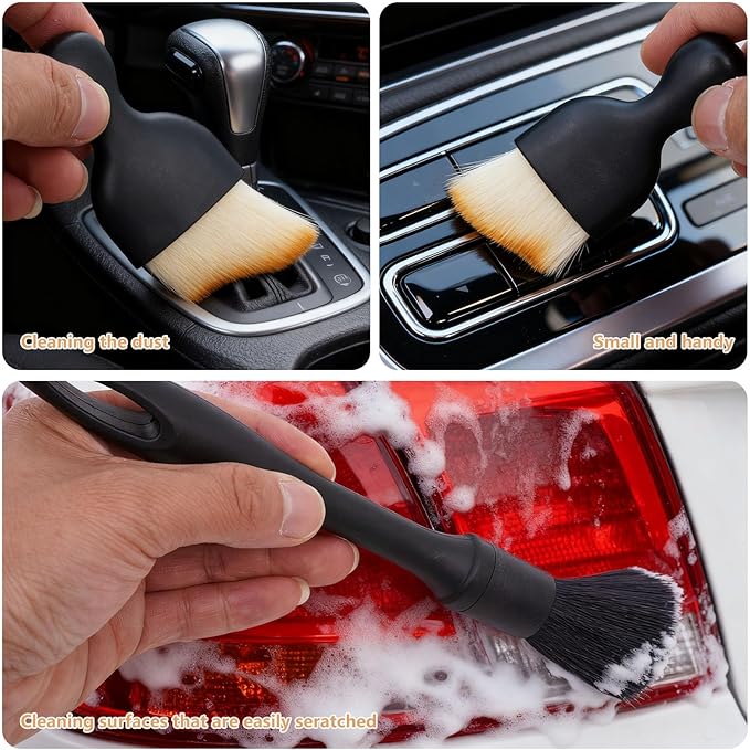 11PCS Car Interior Cleaning Dust Brush Detailing Set, Microfiber Cloth & Applicator, Single-Head Detailing Brushes, Natural Bristles, Scratch-Free & Ultra-Soft for Seats Leather Care or Cleaning