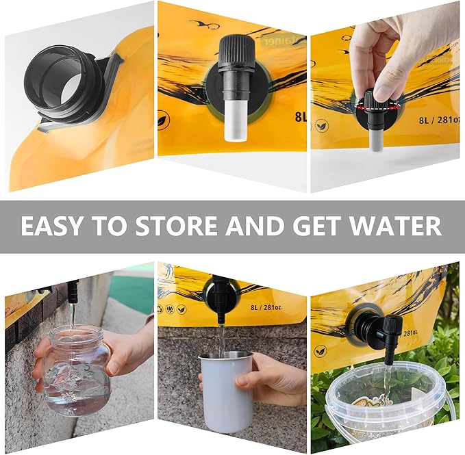 Collapsible 8L Water Storage Bag, BPA-Free Portable Folding Water Jug with Adjustable Faucet, Leakproof Emergency Water Bag for Camping, Hiking, Riding, Outdoor Sport (Blue & Orange 2)