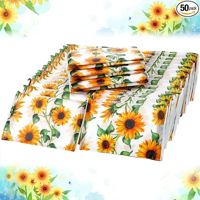 Geyee 50 Packs Facial Tissue Travel Packs Disposable Pocket Tissues for Wedding Guest Travel School Purse Home Supplies, 500 Sheets 3 Ply(Sunflower)