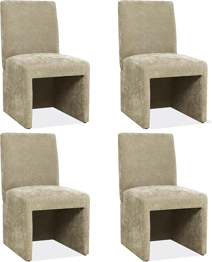 Upholstered Dining Chairs Set of 4 Modern Kitchen & Dining Room Chairs Linen Fabric Dining Chairs with Wooden Frame, Khaki