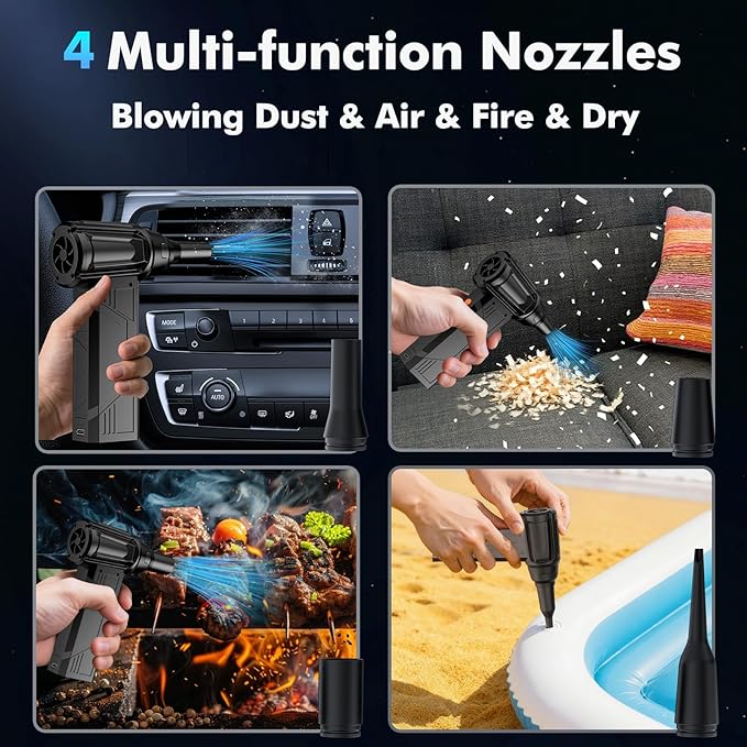 IVJ Compressed Air Duster, 180000RPM Super Power Cordless Electric Air Duster with LED Light Rechargeable 4 Gear Adjustable Mini Air Duster, Dust Blower for Computer, Keyboard, House, Outdoor and Car