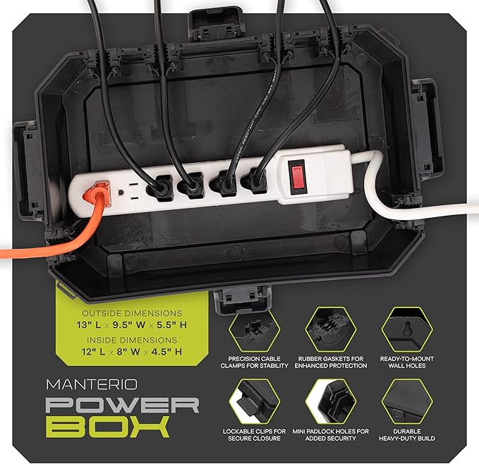 IP55 Outdoor Electrical Connection Box – Large Weatherproof Electrical Box for Extension Cords, Power Strip Enclosure, Outdoor Plug Protector w/Outlet Cover & 2 Padlocks for Christmas Lights