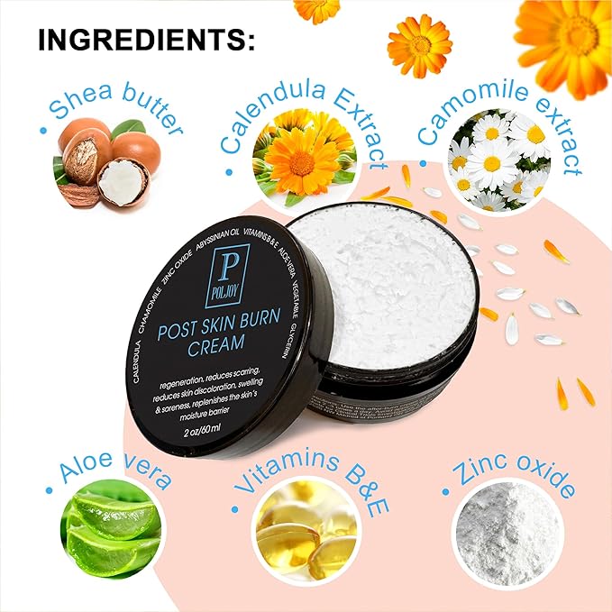 Skin Burn Cream Repair Natural - Post Burns Healing Remedy - Scar Care Promotes Recovery - Soothing First Degree Treatment - Sunburns Aid Fast Relief - Household & Vacation - Made in US (Pack of 2)
