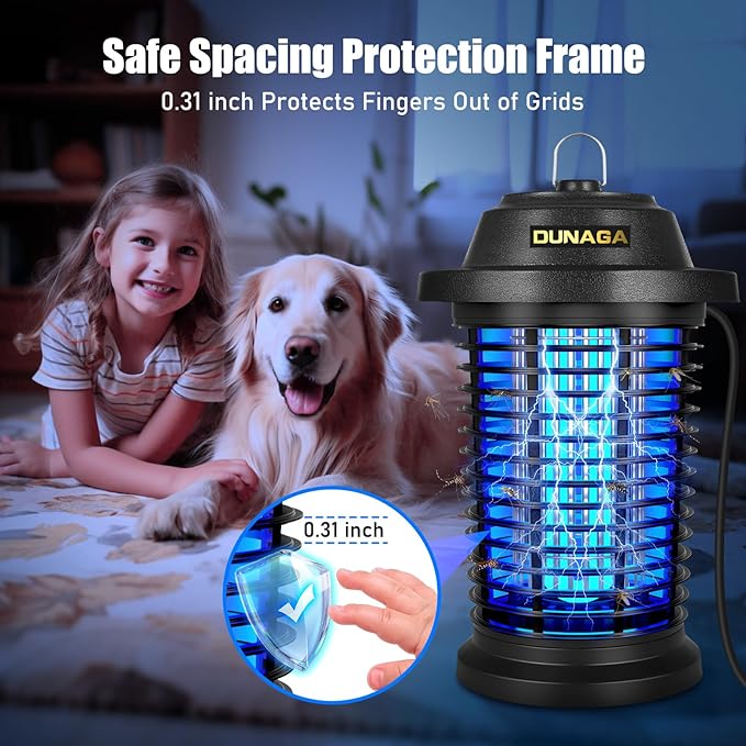 Bug Zapper Outdoor, Mosquito Zapper Indoor, Electric Fly Zapper, Fly Traps, Coverage of 1/2 Acre, 15W Light & 4200V Grid Fly Killer for Home, Backyard, Patio