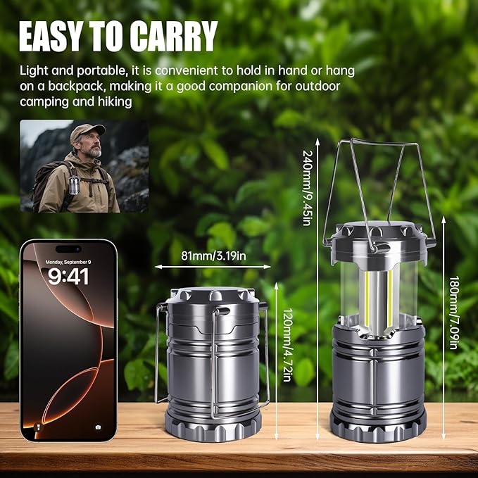 KUNHE LED 4 Pack Camping Lantern Battery-Operated (Includes 12 AA Alkaline Batteries) 350 lumens IPX4 Waterproof Lanterns for Power Outages Emergency Hurricane Storm Outdoor Camping
