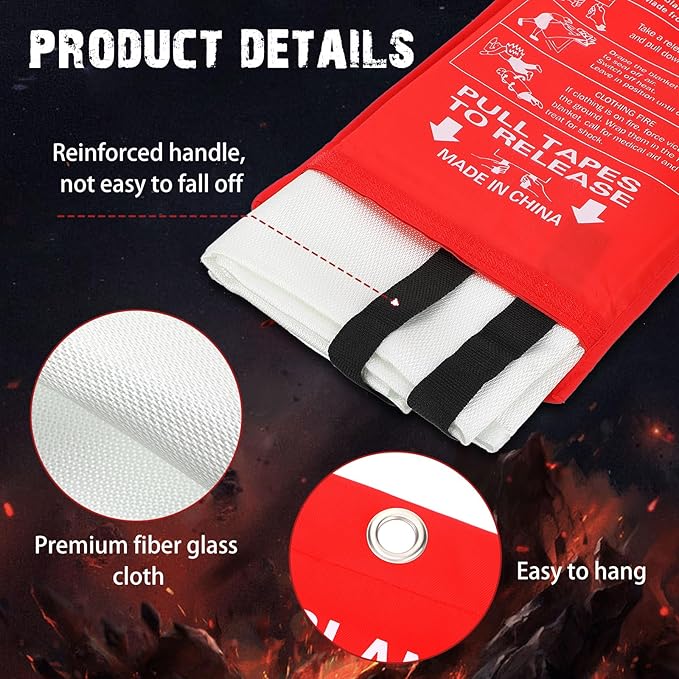 Macarrie 60 Pack 39” x 39” Fire Blanket Emergency for Home and Kitchen Safety Suppression Blanket Fiberglass Fireproof Survival for Fireplace Car Office Camping (Red)