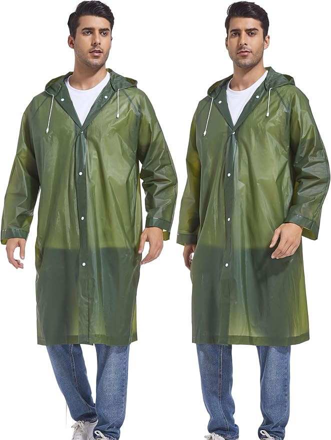 2-Pack Reusable Rain Ponchos for Adults, HOOMBOOM Raincoats Emergency for Women/Men with Drawstring and Sleeves