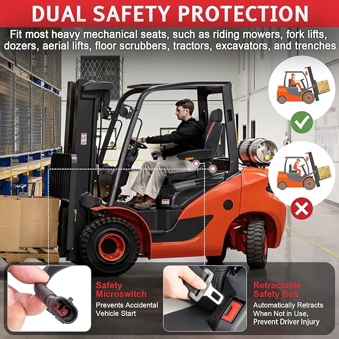 Universal Lawn Mower Seat,Highback Low Suspension Forklift Seat with Adjustable Headrest,Adjustable Armrests Shock Absorber Heavy Duty Seat for Zero Turn Mower/Excavator/Harvester/Tractor