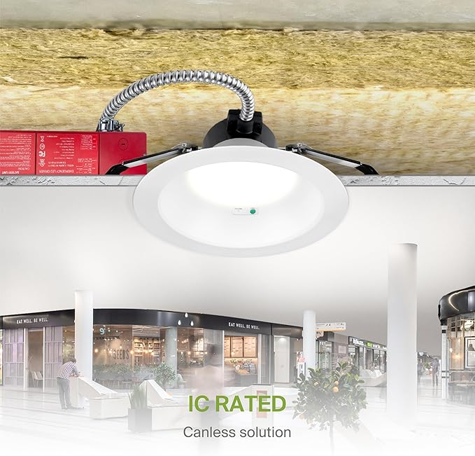 ASD Commercial LED Downlight 8 Inch with Emergency Battery Backup 15W, Power Adjustable Downlights 16/22/26/30/35W, Recessed Lighting 120-277V, 5 CCT 2700K-5000K, Dimmable, IC Rated, White ETL, 4 Pack