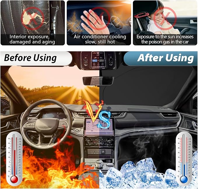 SKTU 2022 2023 2024 2025 Grand Cherokee Front Windshield Sunshade for 2022 2023 2024 2025 Jeep Grand Cherokee Windshield SunShade Foldable for Blocks UV Rays and Blocks Heat and Sun Keeps Vehicle Cool