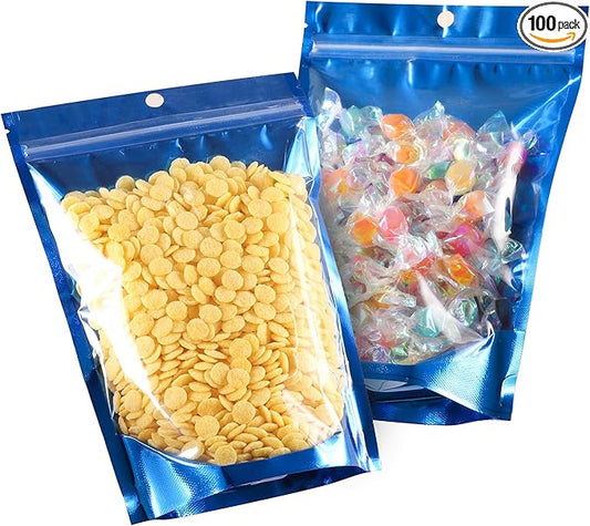 Mylar Bags for Food Storage 4.7 * 7.9, 100 PCS Clear Front Aluminum Resealable Bags for Small Business, Sealable Bag for Packaging with Guset Blue
