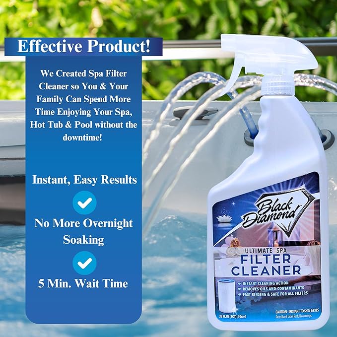 Black Diamond Stoneworks Ultimate Spa Filter Cleaner Fast-Acting Spray. Works Instantly on Hot Tub & Pool Filters Leaving Behind no Sticky Residue. Prolongs Filter Life and Pool Equipment. No Soaking