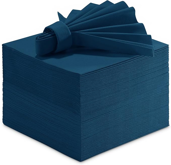 Linen-Feel Colored Paper Napkins - Decortive Cloth-Like BLUE Luncheon Napkins - Soft And Absorbent. For Kitchen, Party, Wedding, Dinner Or Any Occasion. (Pack of 50)