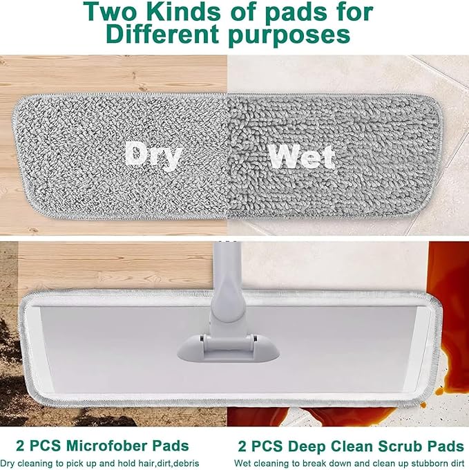 17.5" Microfiber Mop – Floor Flat Mop with 51" Adjustable Stainless Steel Handle, 4 Reusable Pads for Wet & Dry Mopping on Hardwood, Tile, Laminate & Vinyl Floors