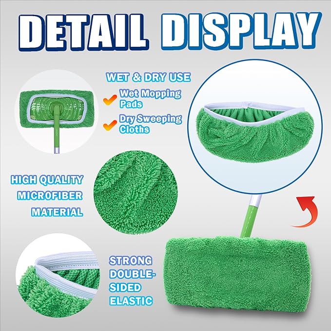 Reusable Mop Pads Compatible with Swiffer Sweeper Mop, Washable Wet Mop Pads Refills, Dry Sweeping Cloths, Microfiber Mops for Floor Cleaning -4 Pack