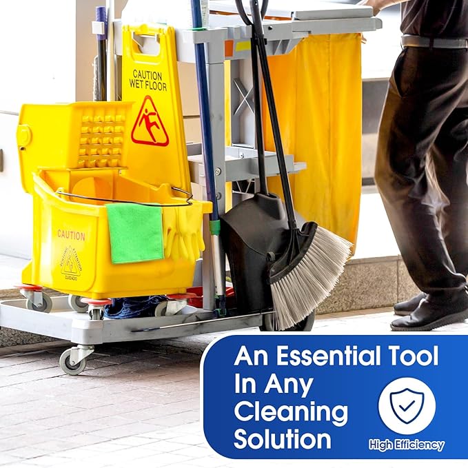 Maxdot 35 Quart Commercial Mop Bucket with Side Press Wringer on Wheels 10 Pcs Set Yellow Industrial Mop and Bucket with Caution Sign 5 Microfiber Cleaning Rag and 2 Gloves Set for Floor Cleaning