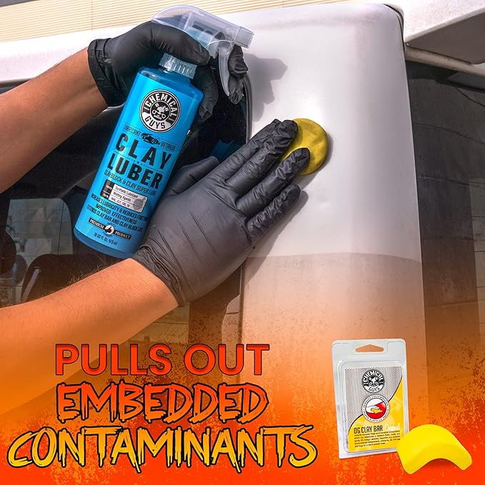 Chemical Guys Clay Bar Kit - Complete System - Clay Bar and Lubber Combo with Accessories for Smooth Paint Finish - Removes Embedded Dirt, Overspray, and Fallout - 6 Item Kit