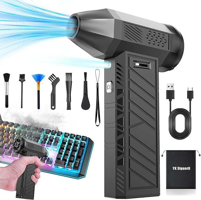 Compressed Air Duster, 180000RPM Electric Air Duster for Cleaning Keyboard&PC, Compressed Air Duster for PC with Illumination, Air Blower dusters for Laptop, Car and Home