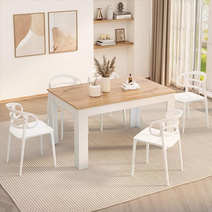 Mobili Fiver, Easy, Extendable Dining Table, 55.1(86.6) x35.4 in, Rustic Oak and Ashwood White, Made in Italy